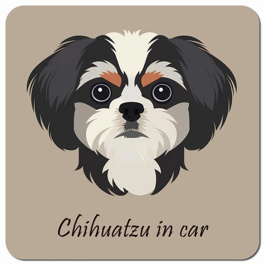 Dog in Car イラスト付 チワズー Aタイプ 車用 マグネット 13x13cm 正方形 カーマグネット 表示プレート