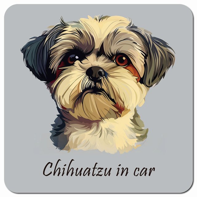 Dog in Car イラスト付 チワズー Bタイプ 車用 マグネット 13x13cm 正方形 カーマグネット 表示プレート