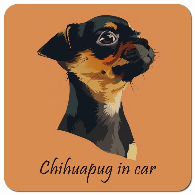Dog in Car イラスト付 チワパグ Bタイプ 車用 マグネット 13x13cm 正方形 カーマグネット 表示プレート