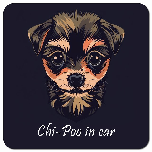 Dog in Car イラスト付 チワプー Aタイプ 車用 マグネット 13x13cm 正方形 カーマグネット 表示プレート