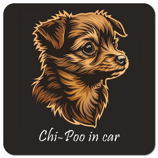 Dog in Car イラスト付 チワプー Bタイプ 車用 マグネット 13x13cm 正方形 カーマグネット 表示プレート