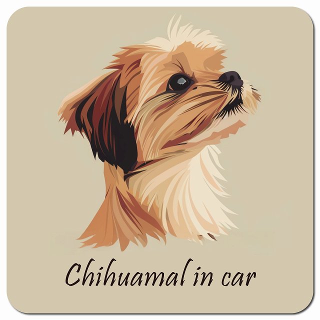 Dog in Car イラスト付 チワマル Aタイプ 車用 マグネット 13x13cm 正方形 カーマグネット 表示プレート