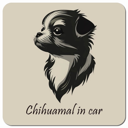 Dog in Car イラスト付 チワマル Bタイプ 車用 マグネット 13x13cm 正方形 カーマグネット 表示プレート