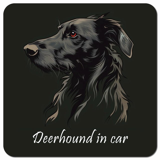 Dog in Car イラスト付 ディアハウンド Aタイプ 車用 マグネット 13x13cm 正方形 カーマグネット 表示プレート
