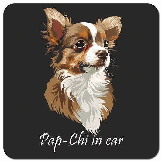 Dog in Car イラスト付 パピチワ Aタイプ 車用 マグネット 13x13cm 正方形 カーマグネット 表示プレート