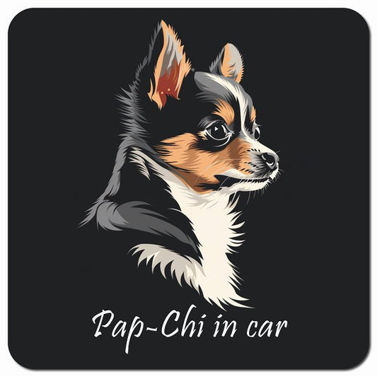 Dog in Car イラスト付 パピチワ Bタイプ 車用 マグネット 13x13cm 正方形 カーマグネット 表示プレート