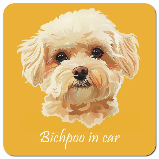 Dog in Car イラスト付 ビションプー Bタイプ 車用 マグネット 13x13cm 正方形 カーマグネット 表示プレート
