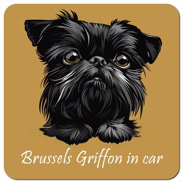 Dog in Car イラスト付 ブリュッセル・グリフォン Aタイプ 車用 マグネット 13x13cm 正方形 カーマグネット 表示プレート