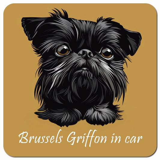 Dog in Car イラスト付 ブリュッセル・グリフォン Aタイプ 車用 マグネット 13x13cm 正方形 カーマグネット 表示プレート