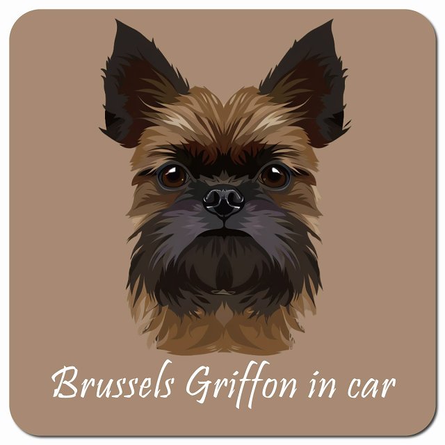Dog in Car イラスト付 ブリュッセル・グリフォン Bタイプ 車用 マグネット 13x13cm 正方形 カーマグネット 表示プレート