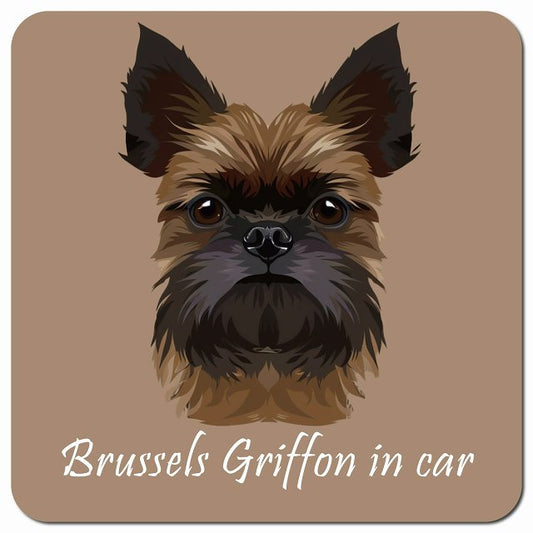 Dog in Car イラスト付 ブリュッセル・グリフォン Bタイプ 車用 マグネット 13x13cm 正方形 カーマグネット 表示プレート