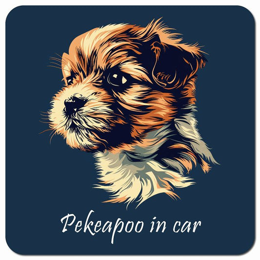 Dog in Car イラスト付 ペキプー Aタイプ 車用 マグネット 13x13cm 正方形 カーマグネット 表示プレート