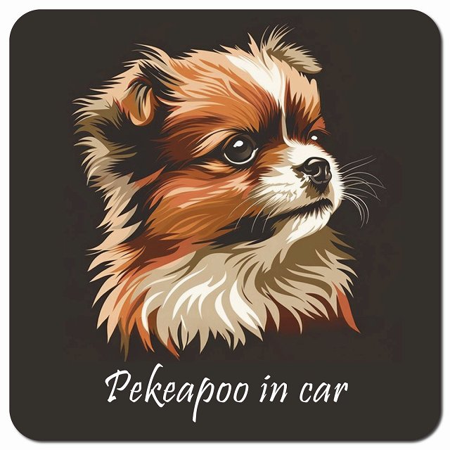 Dog in Car イラスト付 ペキプー Bタイプ 車用 マグネット 13x13cm 正方形 カーマグネット 表示プレート