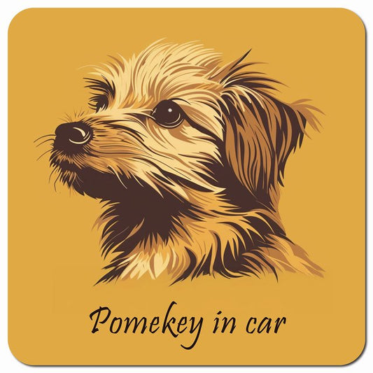 Dog in Car イラスト付 ポメキー Bタイプ 車用 マグネット 13x13cm 正方形 カーマグネット 表示プレート