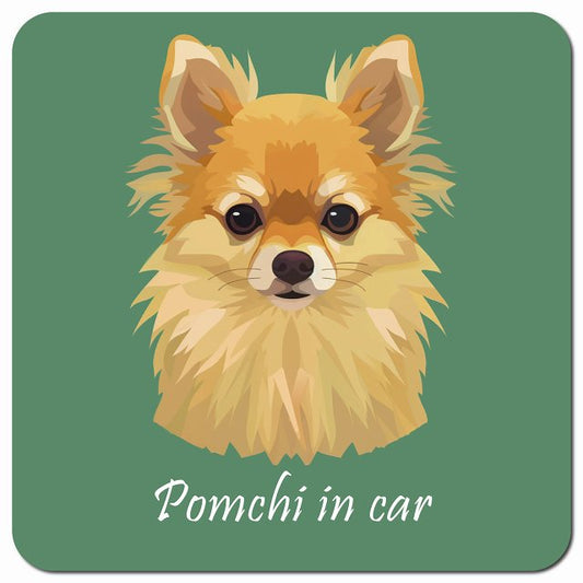 Dog in Car イラスト付 ポメチワ Aタイプ 車用 マグネット 13x13cm 正方形 カーマグネット 表示プレート