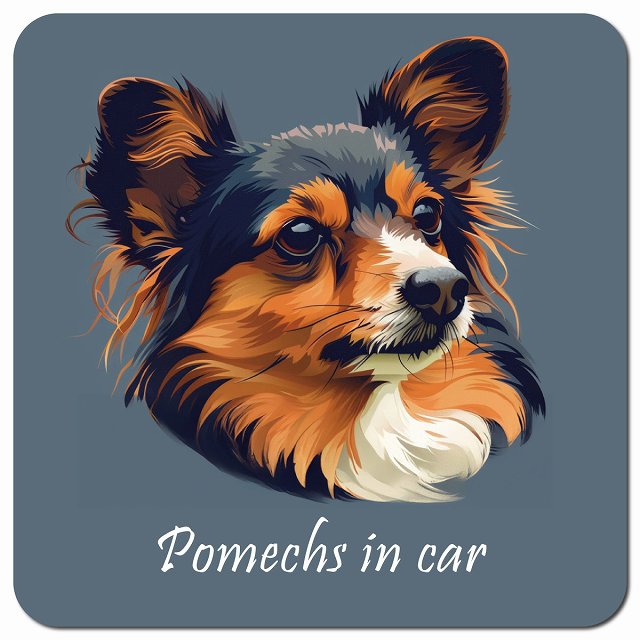 Dog in Car イラスト付 ポメックス Aタイプ 車用 マグネット 13x13cm 正方形 カーマグネット 表示プレート