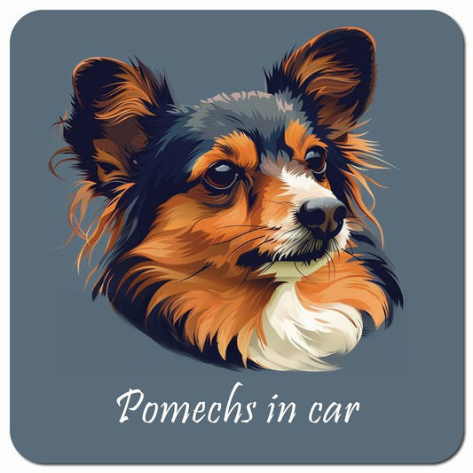 Dog in Car イラスト付 ポメックス Aタイプ 車用 マグネット 13x13cm 正方形 カーマグネット 表示プレート