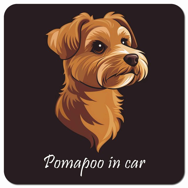 Dog in Car イラスト付 ポメプー Bタイプ 車用 マグネット 13x13cm 正方形 カーマグネット 表示プレート
