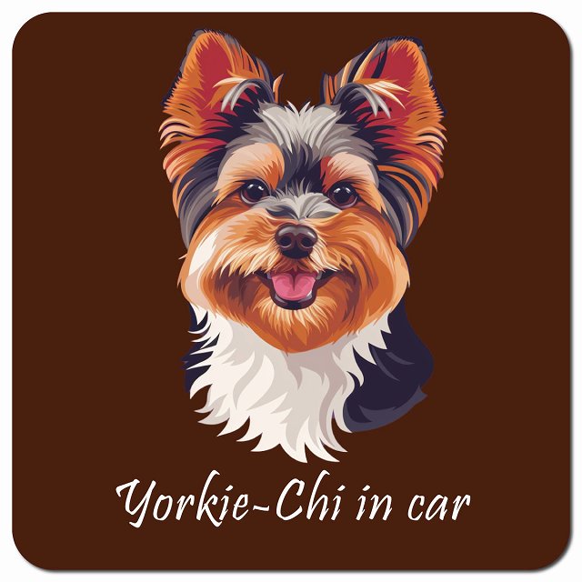 Dog in Car イラスト付 ヨーチー Aタイプ 車用 マグネット 13x13cm 正方形 カーマグネット 表示プレート
