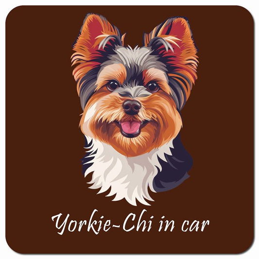 Dog in Car イラスト付 ヨーチー Aタイプ 車用 マグネット 13x13cm 正方形 カーマグネット 表示プレート