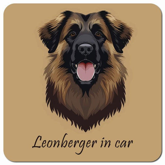 Dog in Car イラスト付 レオンベルガー Aタイプ 車用 マグネット 13x13cm 正方形 カーマグネット 表示プレート