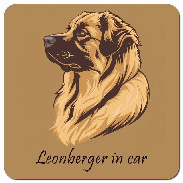Dog in Car イラスト付 レオンベルガー Bタイプ 車用 マグネット 13x13cm 正方形 カーマグネット 表示プレート