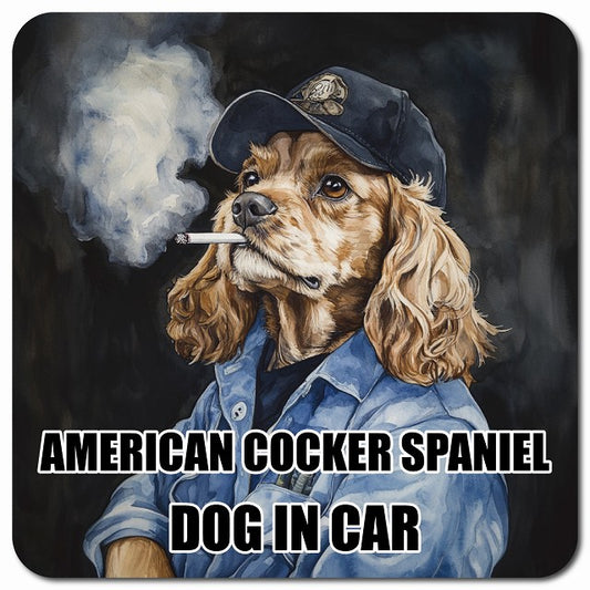 AMERICAN COCKER SPANIEL アメリカンコッカースパニエル 車用 作業服 マグネット 13x13cm 正方形 カーマグネット 表示プレート