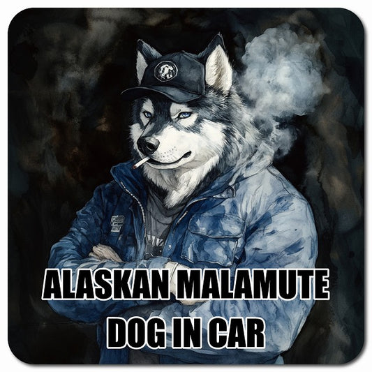 ALASKAN MALAMUTE アラスカンマラミュート 車用 作業服 マグネット 13x13cm 正方形 カーマグネット 表示プレート
