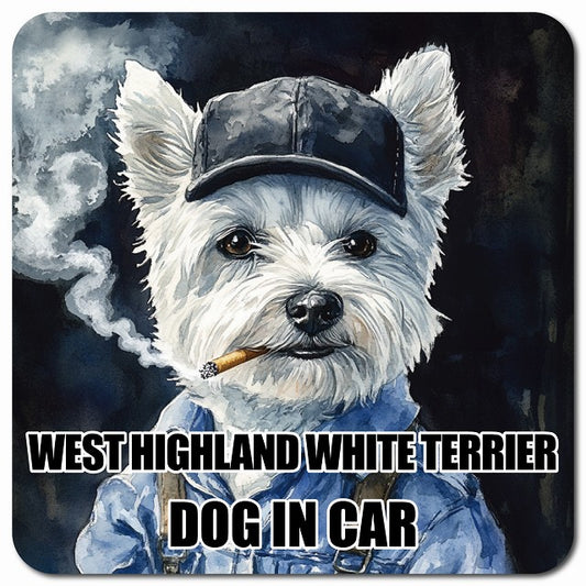 WEST HIGHLAND WHITE TERRIER ウエストハイランドホワイトテリア 車用 作業服 マグネット 13x13cm 正方形 カーマグネット 表示プレート