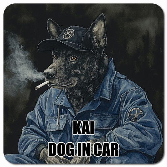 KAI 甲斐犬 車用 作業服 マグネット 13x13cm 正方形 カーマグネット 表示プレート