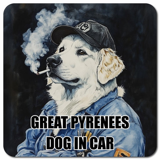 GREAT PYRENEES グレートピレニーズ 車用 作業服 マグネット 13x13cm 正方形 カーマグネット 表示プレート