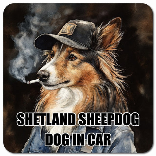 SHETLAND SHEEPDOG シェットランドシープドッグ 車用 作業服 マグネット 13x13cm 正方形 カーマグネット 表示プレート