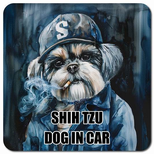SHIH TZU シーズー 車用 作業服 マグネット 13x13cm 正方形 カーマグネット 表示プレート