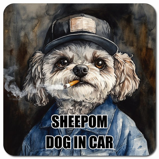 SHEEPOM シーポメ 車用 作業服 マグネット 13x13cm 正方形 カーマグネット 表示プレート
