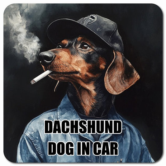 DACHSHUND ダックスフント 車用 作業服 マグネット 13x13cm 正方形 カーマグネット 表示プレート