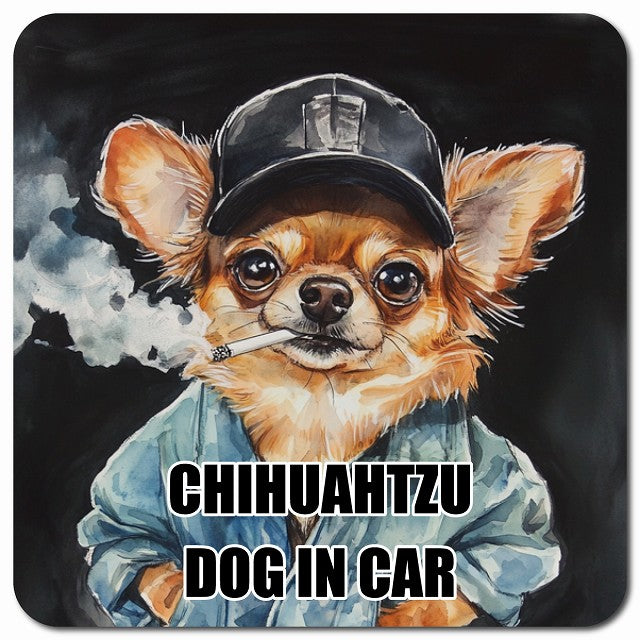 CHIHUAHTZU チワズー 車用 作業服 マグネット 13x13cm 正方形 カーマグネット 表示プレート
