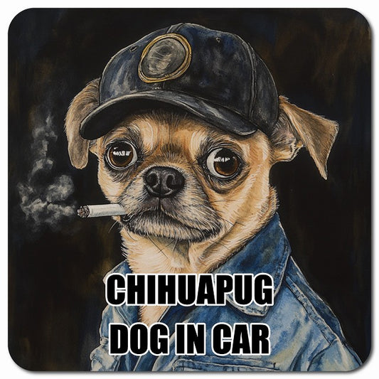 CHIHUAPUG チワパグ 車用 作業服 マグネット 13x13cm 正方形 カーマグネット 表示プレート