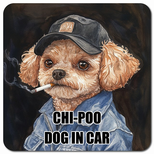 CHI-POO チワプー 車用 作業服 マグネット 13x13cm 正方形 カーマグネット 表示プレート