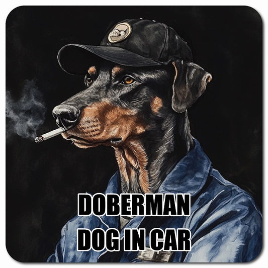 DOBERMAN ドーベルマン 車用 作業服 マグネット 13x13cm 正方形 カーマグネット 表示プレート