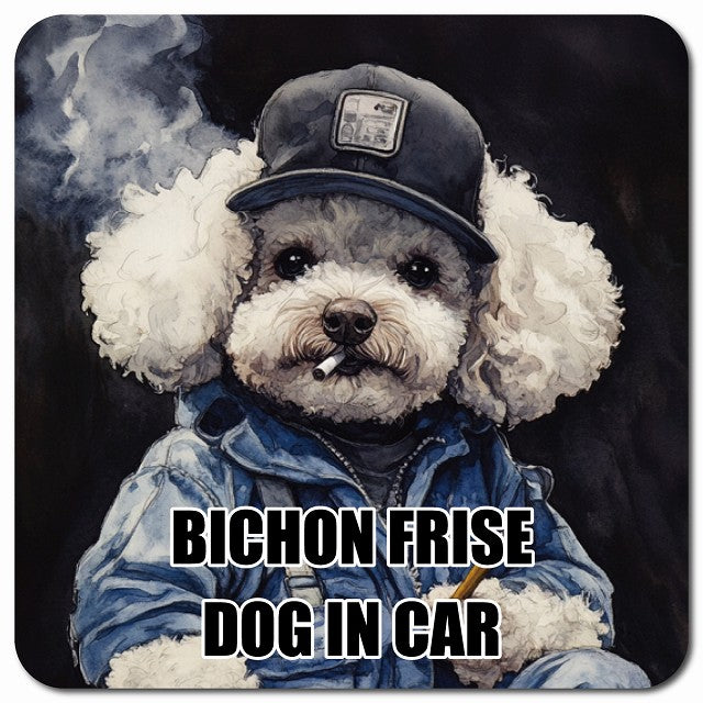 BICHON FRISE ビションフリーゼ 車用 作業服 マグネット 13x13cm 正方形 カーマグネット 表示プレート