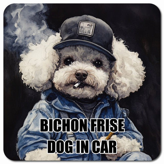 BICHON FRISE ビションフリーゼ 車用 作業服 マグネット 13x13cm 正方形 カーマグネット 表示プレート