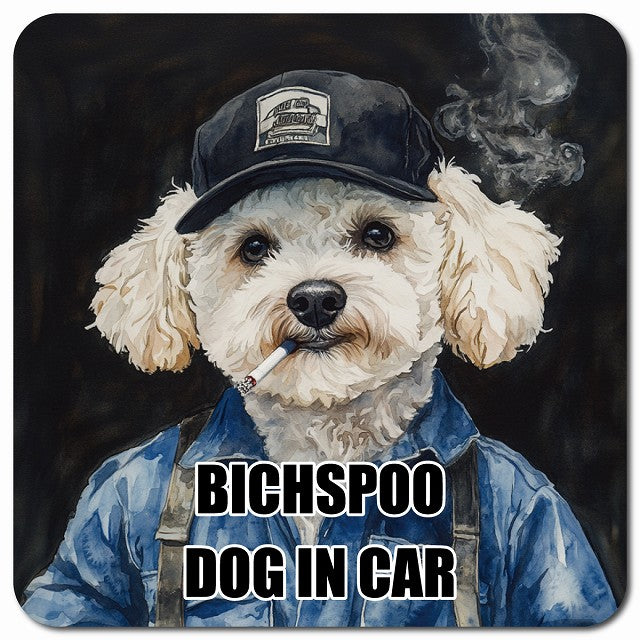BICHSPOO ビションプー 車用 作業服 マグネット 13x13cm 正方形 カーマグネット 表示プレート