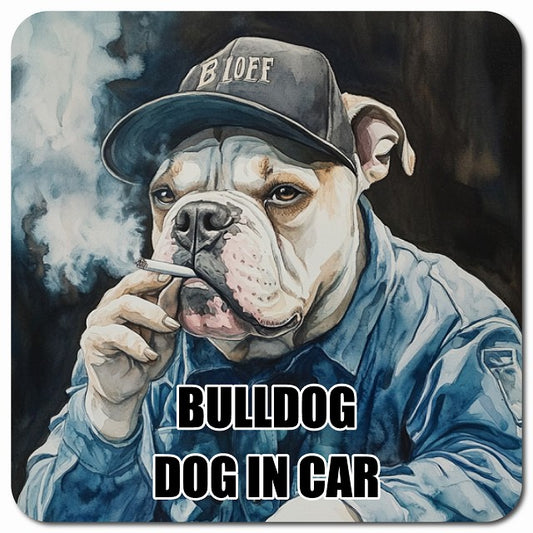 BULLDOG ブルドッグ 車用 作業服 マグネット 13x13cm 正方形 カーマグネット 表示プレート