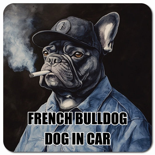 FRENCH BULLDOG フレンチブルドッグ 車用 作業服 マグネット 13x13cm 正方形 カーマグネット 表示プレート