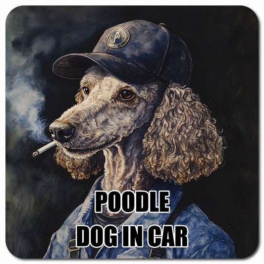 POODLE プードル 車用 作業服 マグネット 13x13cm 正方形 カーマグネット 表示プレート