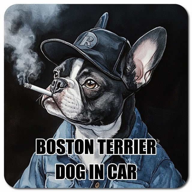 BOSTON TERRIER ボストンテリア 車用 作業服 マグネット 13x13cm 正方形 カーマグネット 表示プレート