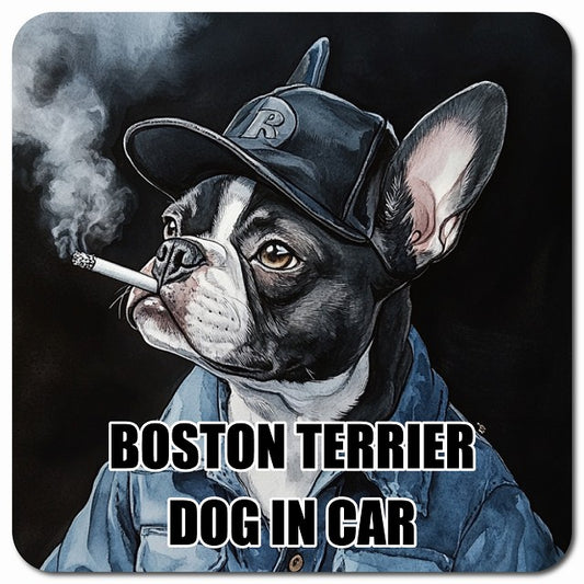 BOSTON TERRIER ボストンテリア 車用 作業服 マグネット 13x13cm 正方形 カーマグネット 表示プレート