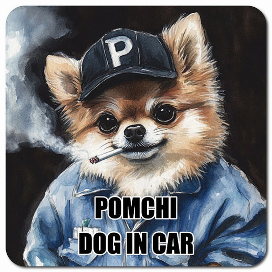 POMCHI ポメチワ 車用 作業服 マグネット 13x13cm 正方形 カーマグネット 表示プレート