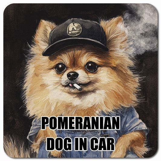 POMERANIAN ポメラニアン 車用 作業服 マグネット 13x13cm 正方形 カーマグネット 表示プレート