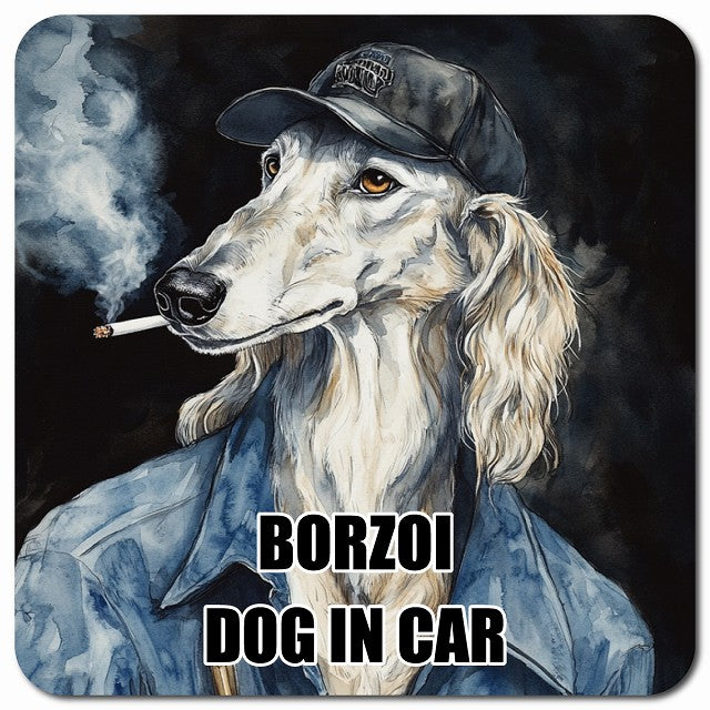 BORZOI ボルゾイ 車用 作業服 マグネット 13x13cm 正方形 カーマグネット 表示プレート